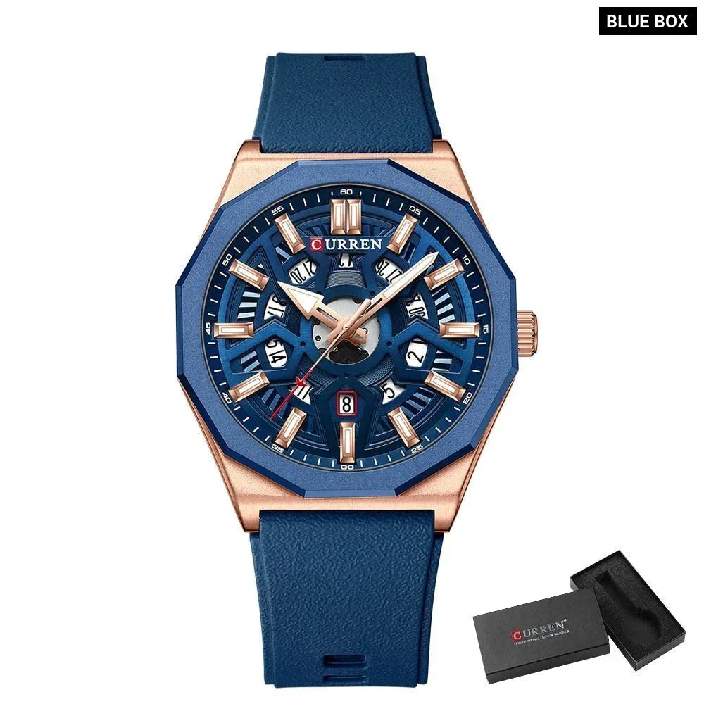 Fashion Casual Quartz Wristwatches with Date Sports Silicone Strap Hollow Design Luminous Watch