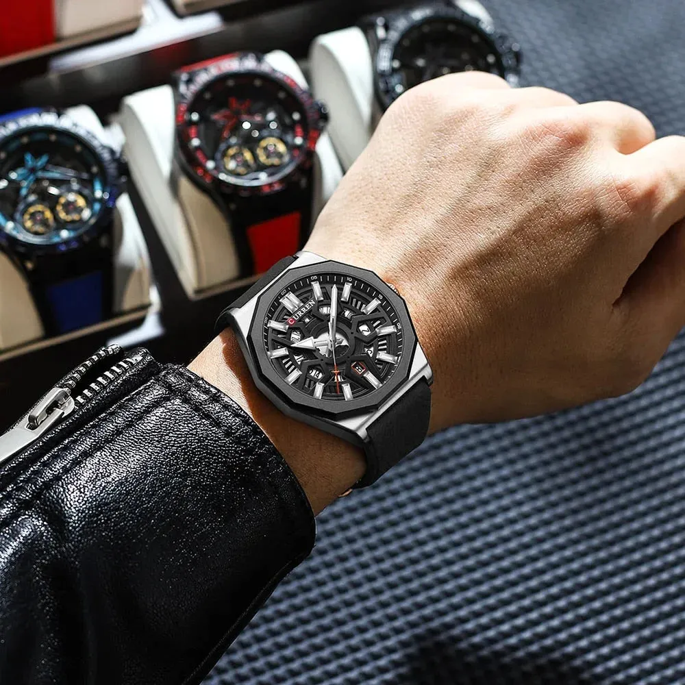 Fashion Casual Quartz Wristwatches with Date Sports Silicone Strap Hollow Design Luminous Watch
