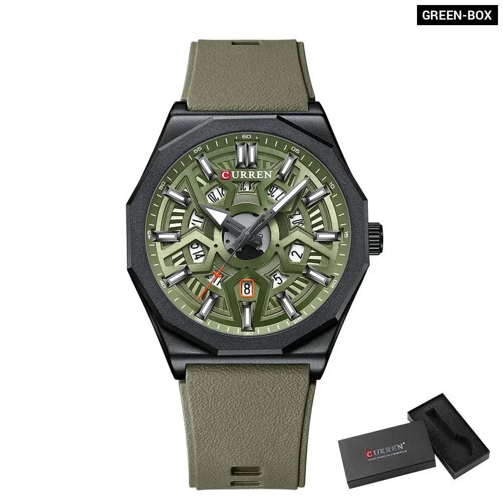Fashion Casual Quartz Wristwatches with Date Sports Silicone Strap Hollow Design Luminous Watch