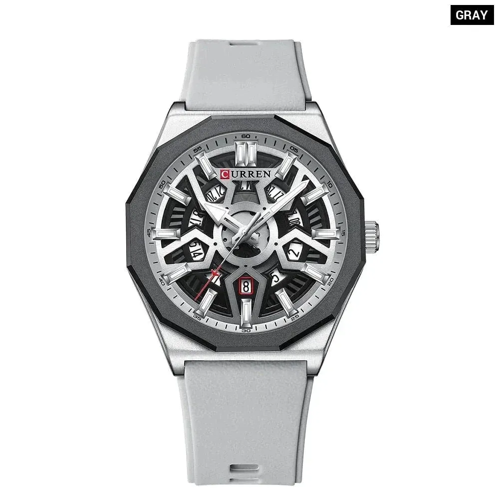 Fashion Casual Quartz Wristwatches with Date Sports Silicone Strap Hollow Design Luminous Watch