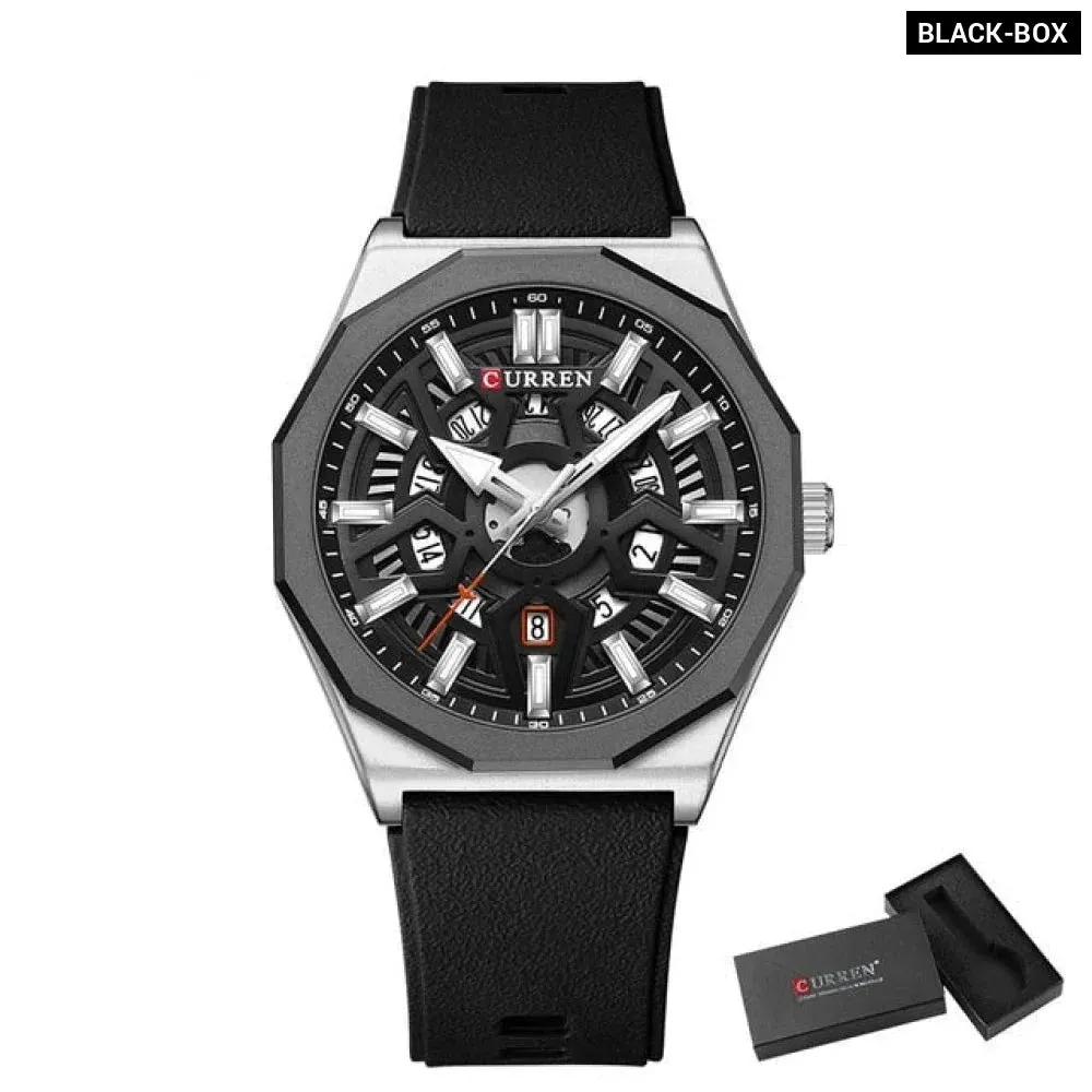 Fashion Casual Quartz Wristwatches with Date Sports Silicone Strap Hollow Design Luminous Watch