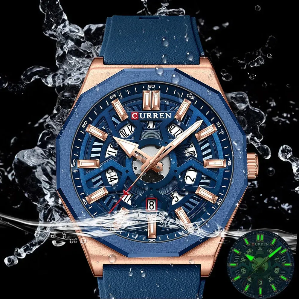 Fashion Casual Quartz Wristwatches with Date Sports Silicone Strap Hollow Design Luminous Watch