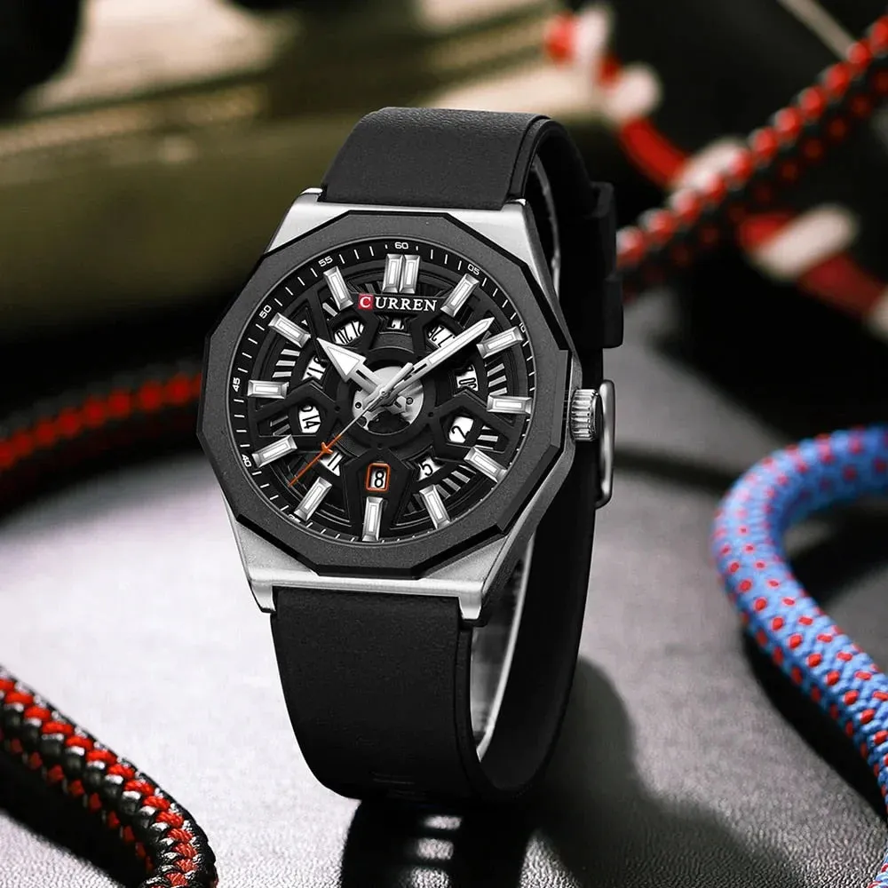 Fashion Casual Quartz Wristwatches with Date Sports Silicone Strap Hollow Design Luminous Watch
