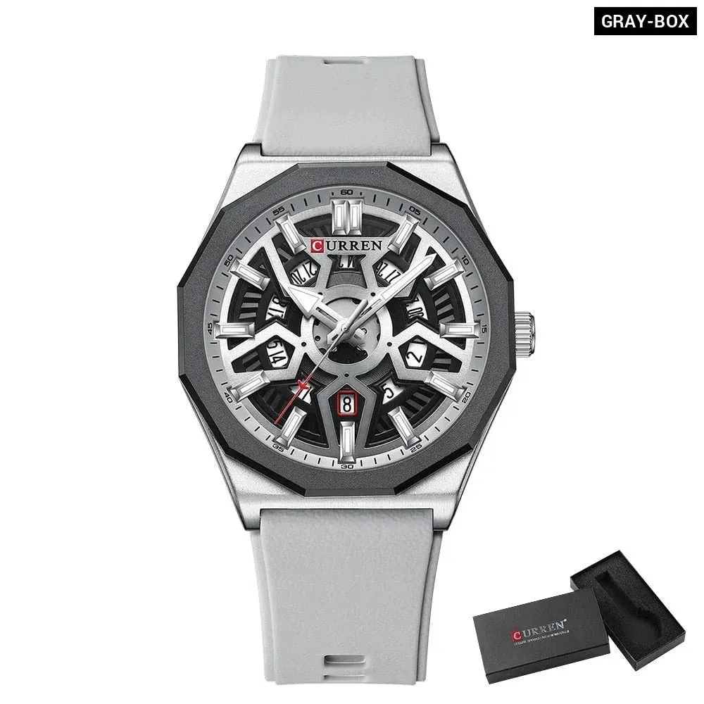 Fashion Casual Quartz Wristwatches with Date Sports Silicone Strap Hollow Design Luminous Watch