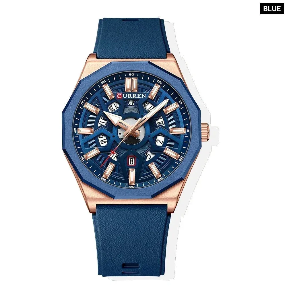 Fashion Casual Quartz Wristwatches with Date Sports Silicone Strap Hollow Design Luminous Watch