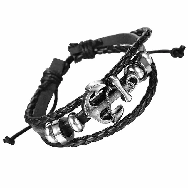 Fashion Men's Skull Bracelet&Bangle Male Multilayer Accessories Homme Jewelry Black Color Leather Bracelets Valentine's Day Gift
