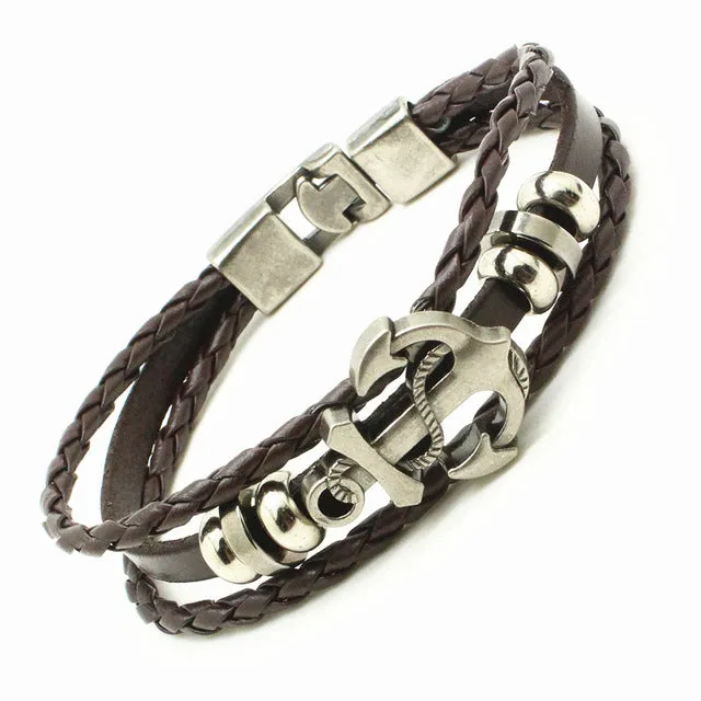Fashion Men's Skull Bracelet&Bangle Male Multilayer Accessories Homme Jewelry Black Color Leather Bracelets Valentine's Day Gift