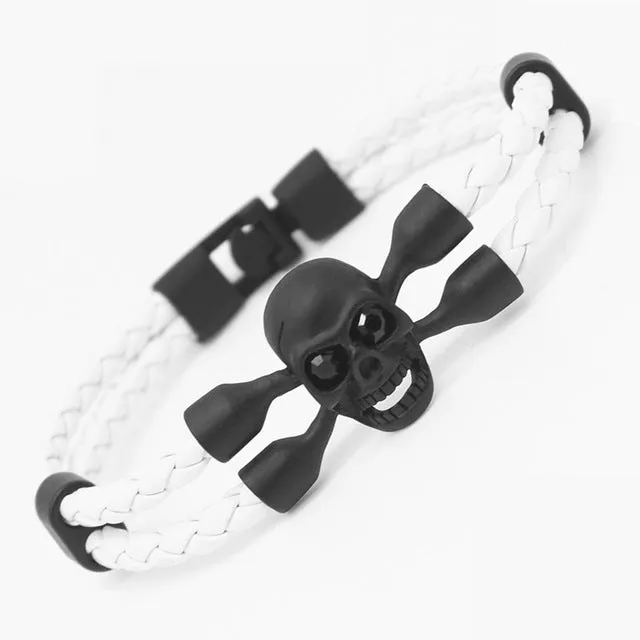 Fashion Men's Skull Bracelet&Bangle Male Multilayer Accessories Homme Jewelry Black Color Leather Bracelets Valentine's Day Gift