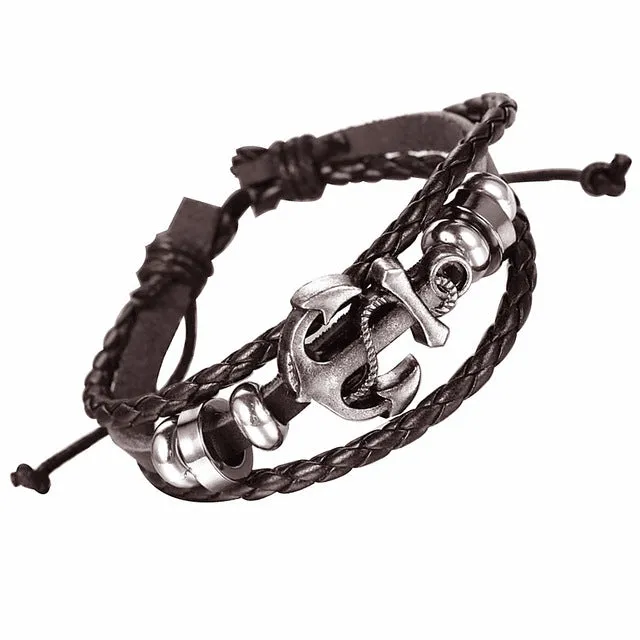 Fashion Men's Skull Bracelet&Bangle Male Multilayer Accessories Homme Jewelry Black Color Leather Bracelets Valentine's Day Gift