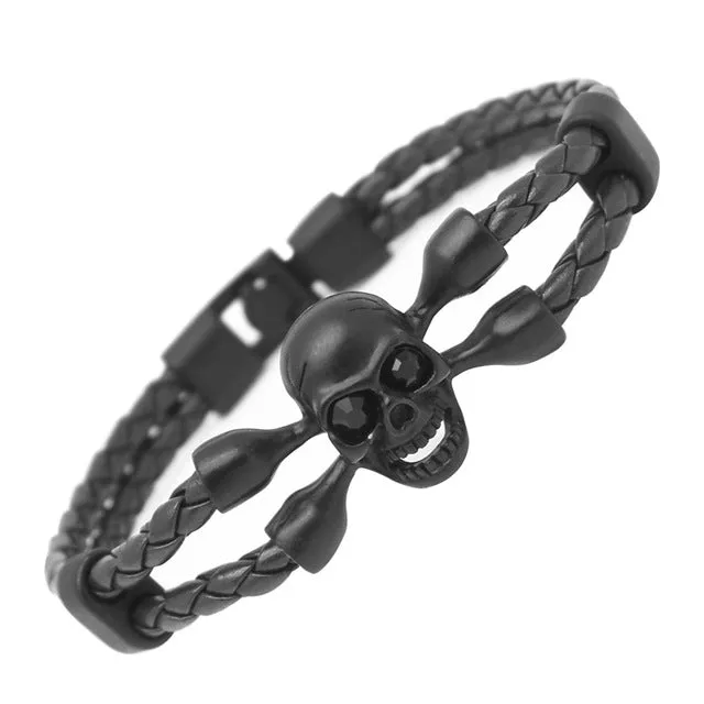 Fashion Men's Skull Bracelet&Bangle Male Multilayer Accessories Homme Jewelry Black Color Leather Bracelets Valentine's Day Gift