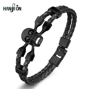 Fashion Men's Skull Bracelet&Bangle Male Multilayer Accessories Homme Jewelry Black Color Leather Bracelets Valentine's Day Gift