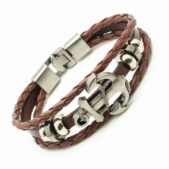 Fashion Men's Skull Bracelet&Bangle Male Multilayer Accessories Homme Jewelry Black Color Leather Bracelets Valentine's Day Gift