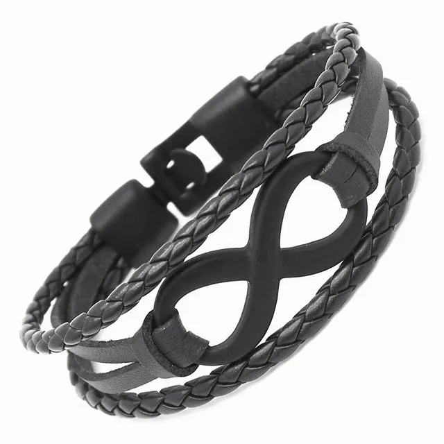 Fashion Men's Skull Bracelet&Bangle Male Multilayer Accessories Homme Jewelry Black Color Leather Bracelets Valentine's Day Gift
