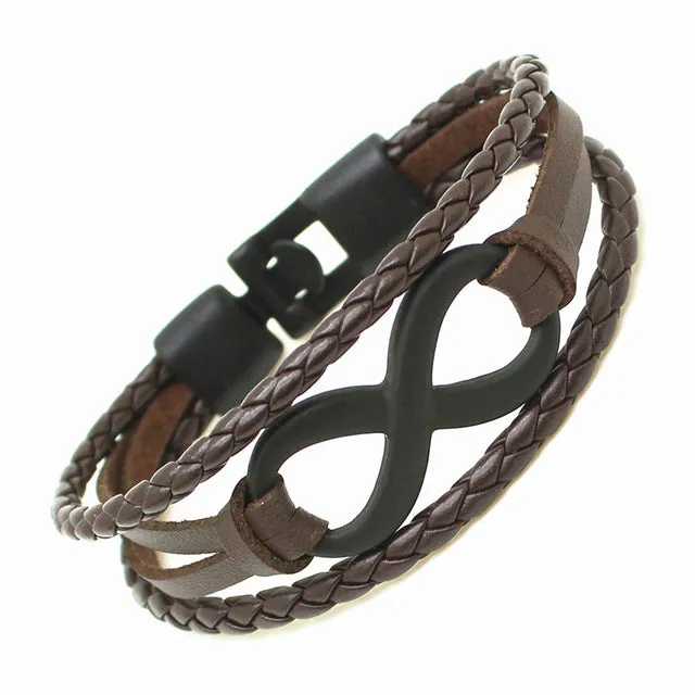Fashion Men's Skull Bracelet&Bangle Male Multilayer Accessories Homme Jewelry Black Color Leather Bracelets Valentine's Day Gift