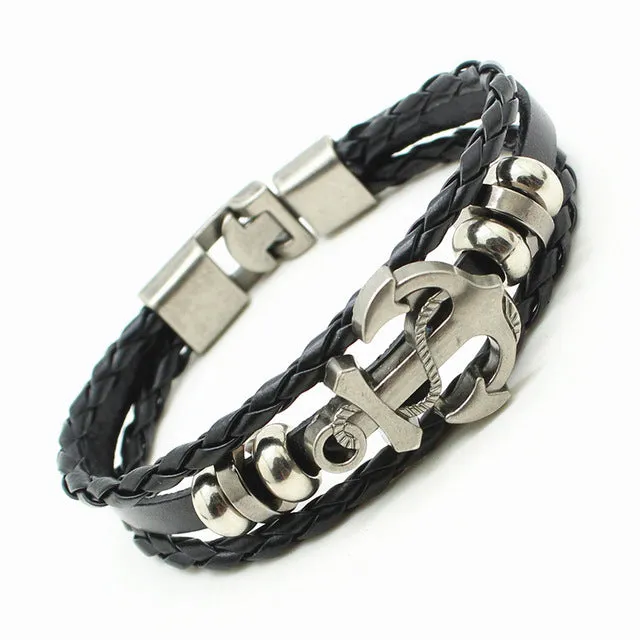 Fashion Men's Skull Bracelet&Bangle Male Multilayer Accessories Homme Jewelry Black Color Leather Bracelets Valentine's Day Gift