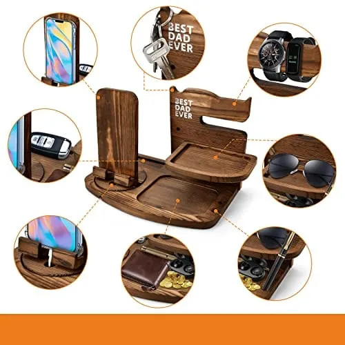 Fathers Day Ideas-Nightstand Organizer Wallet Stand Glasses Watch Holder-Dad Birthday Gift - Grandpa Gifts for Fathers Day