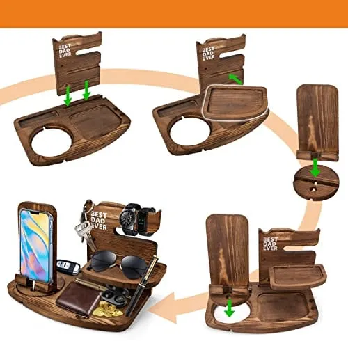 Fathers Day Ideas-Nightstand Organizer Wallet Stand Glasses Watch Holder-Dad Birthday Gift - Grandpa Gifts for Fathers Day