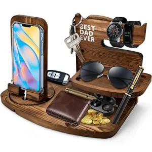 Fathers Day Ideas-Nightstand Organizer Wallet Stand Glasses Watch Holder-Dad Birthday Gift - Grandpa Gifts for Fathers Day
