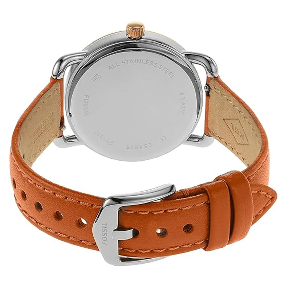 Fossil Women's Blue Dial Brown Leather Band Analog Quartz Watch - ES4825