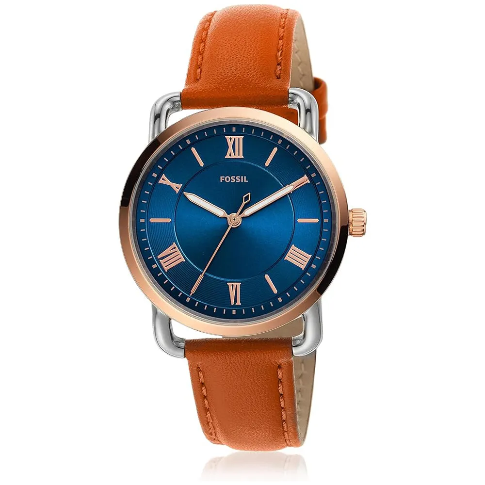 Fossil Women's Blue Dial Brown Leather Band Analog Quartz Watch - ES4825