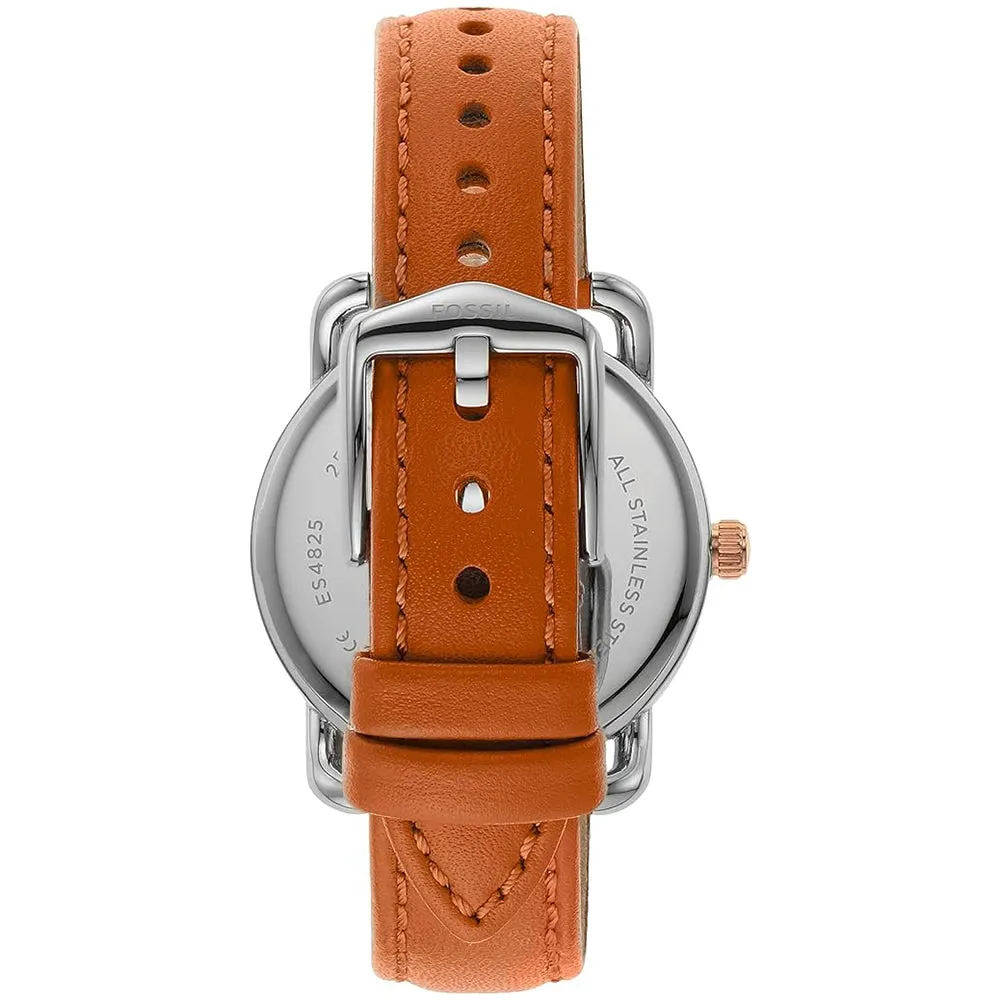 Fossil Women's Blue Dial Brown Leather Band Analog Quartz Watch - ES4825