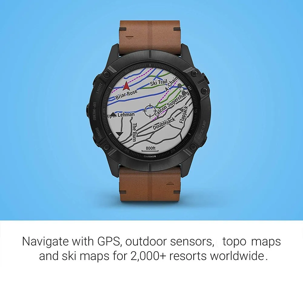 Garmin fenix 6X Sapphire Brown Leather Band Black Digital Dial GPS Smart Watch - 010-02157-13