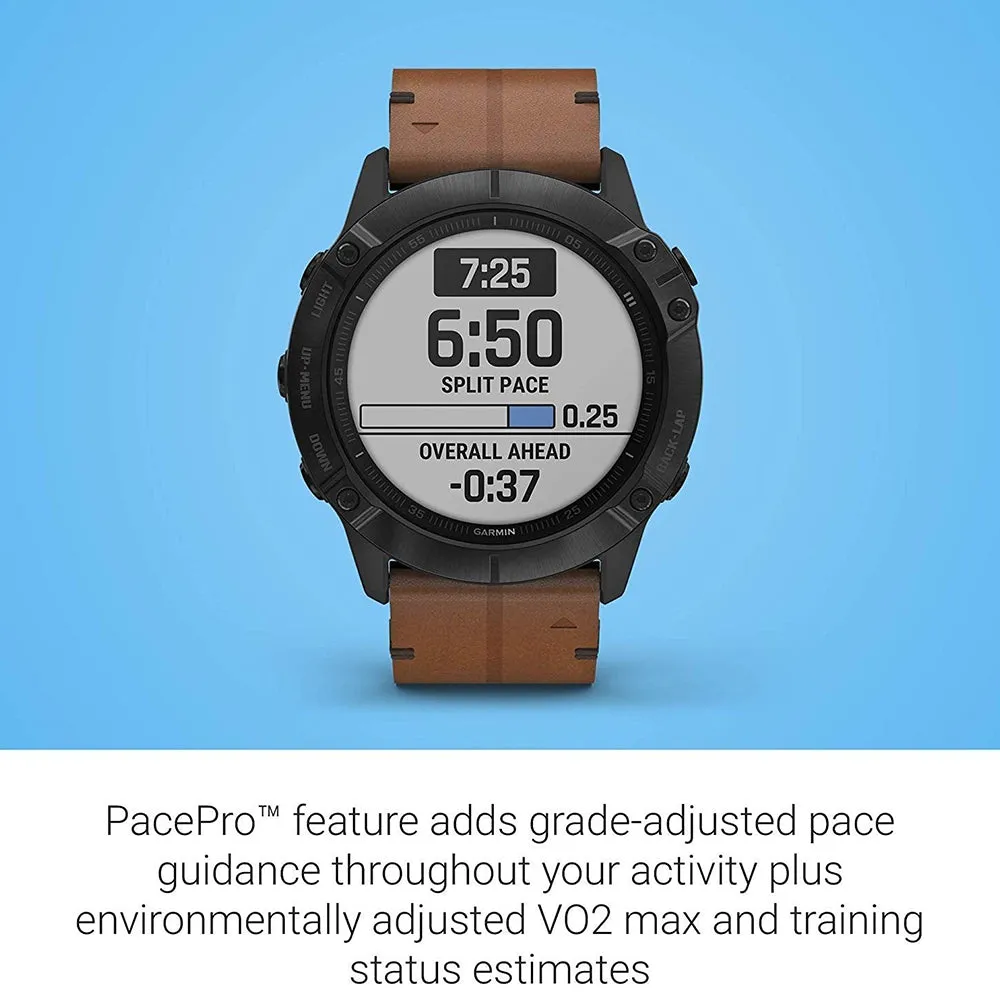 Garmin fenix 6X Sapphire Brown Leather Band Black Digital Dial GPS Smart Watch - 010-02157-13