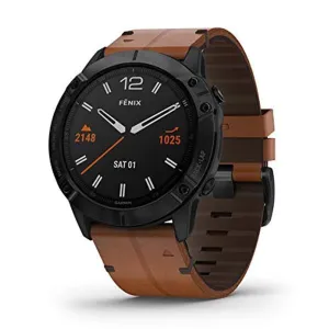 Garmin fenix 6X Sapphire Brown Leather Band Black Digital Dial GPS Smart Watch - 010-02157-13