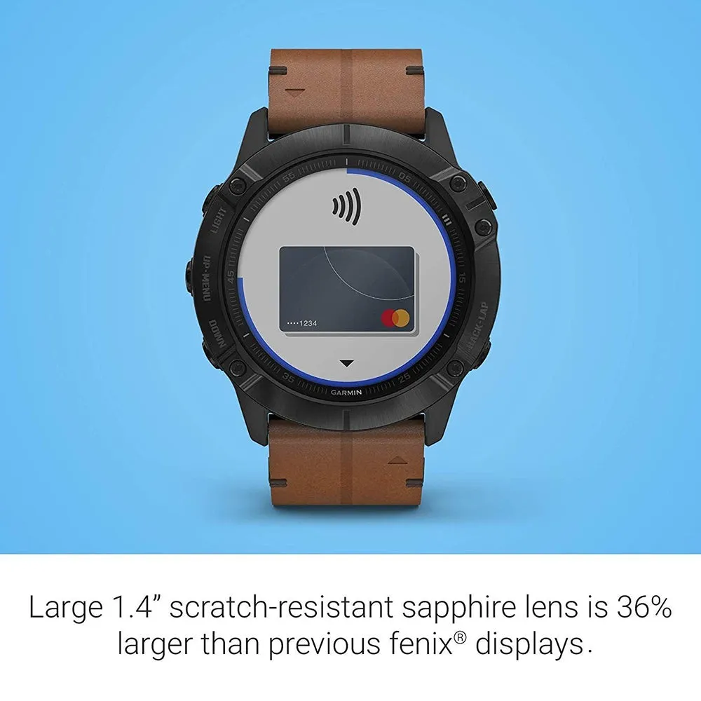 Garmin fenix 6X Sapphire Brown Leather Band Black Digital Dial GPS Smart Watch - 010-02157-13