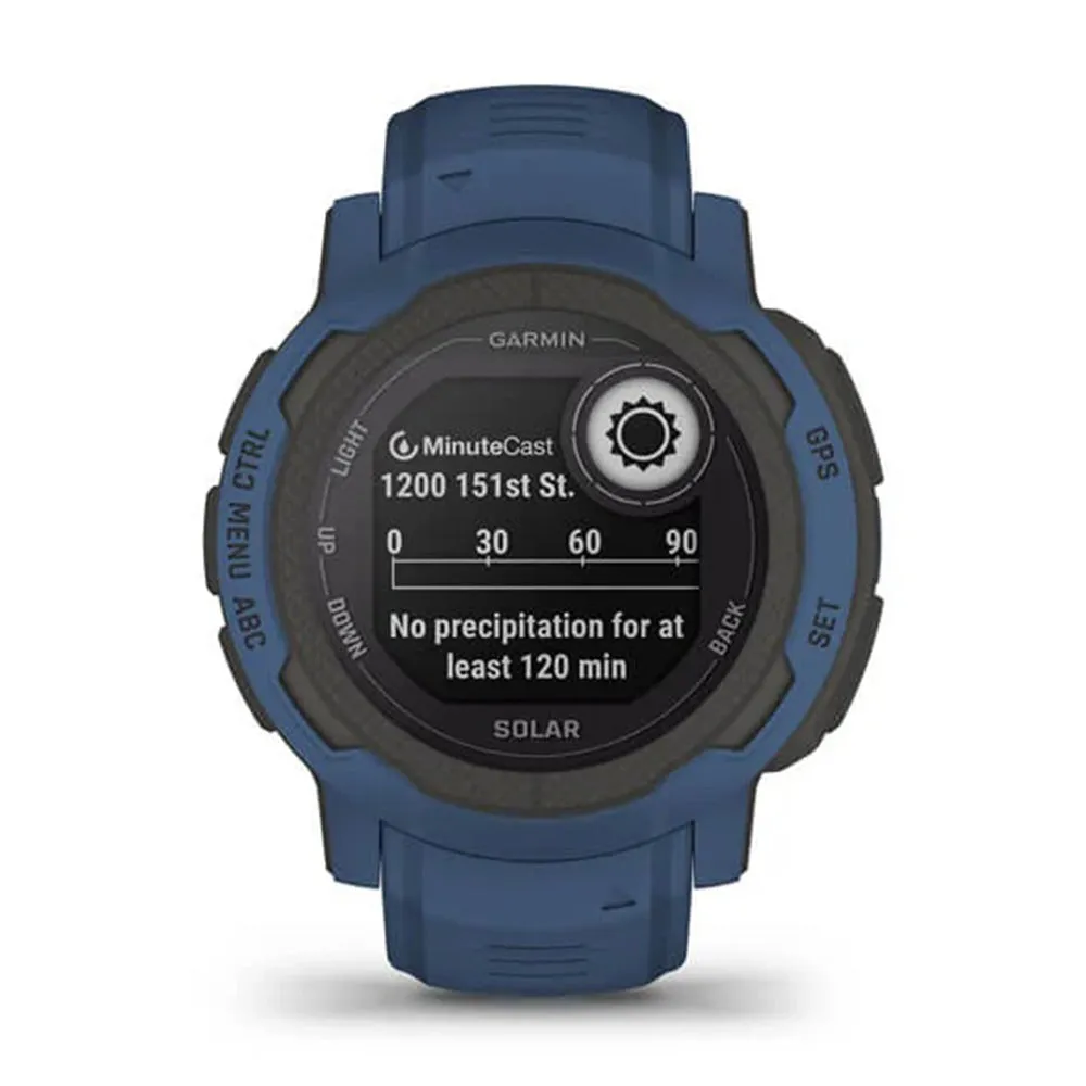 Garmin Instinct 2 Solar Tidal Blue Silicone Band Rugged Outdoor Solar Charging Capabilities Multi-GNSS Support Watch - 010-02627-16