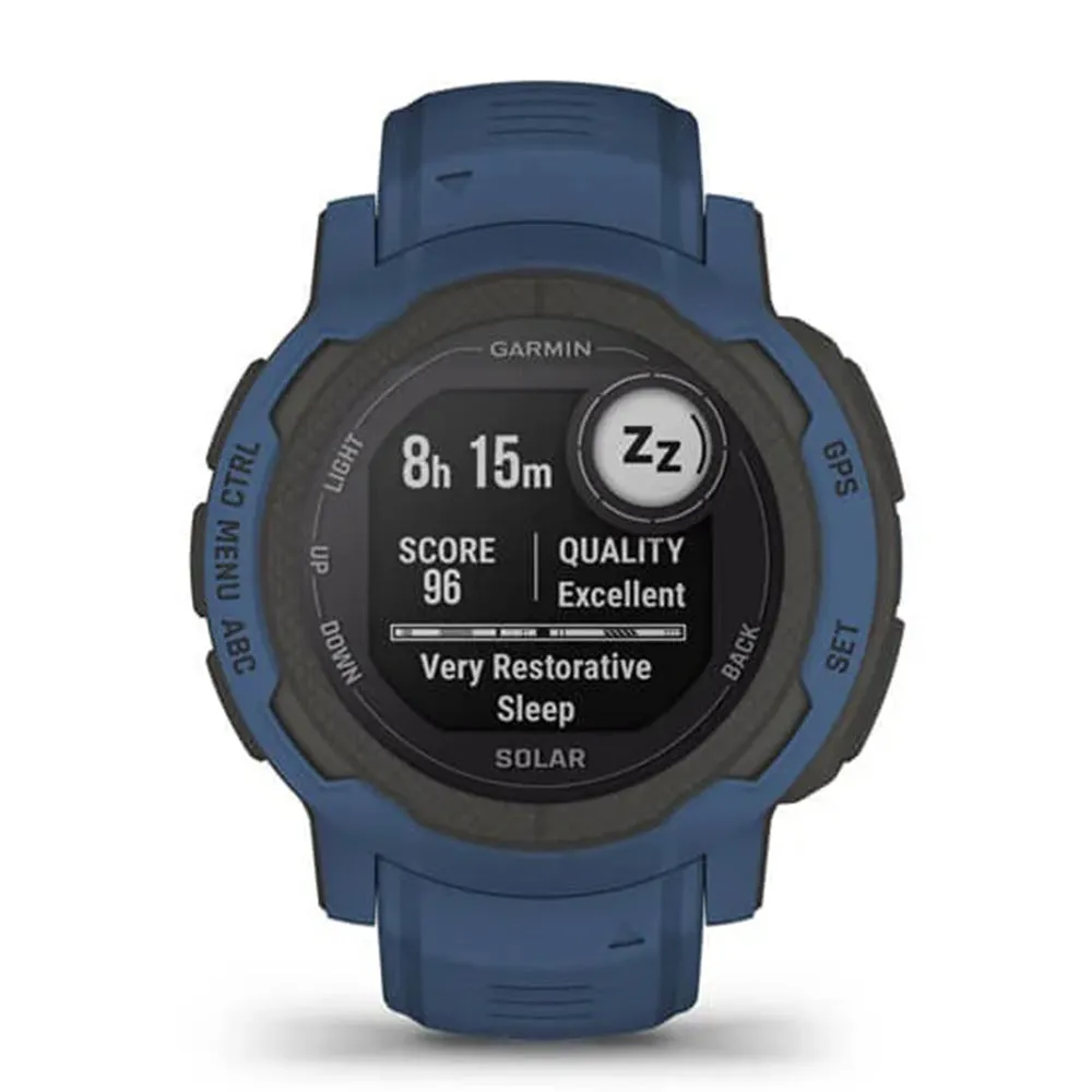 Garmin Instinct 2 Solar Tidal Blue Silicone Band Rugged Outdoor Solar Charging Capabilities Multi-GNSS Support Watch - 010-02627-16
