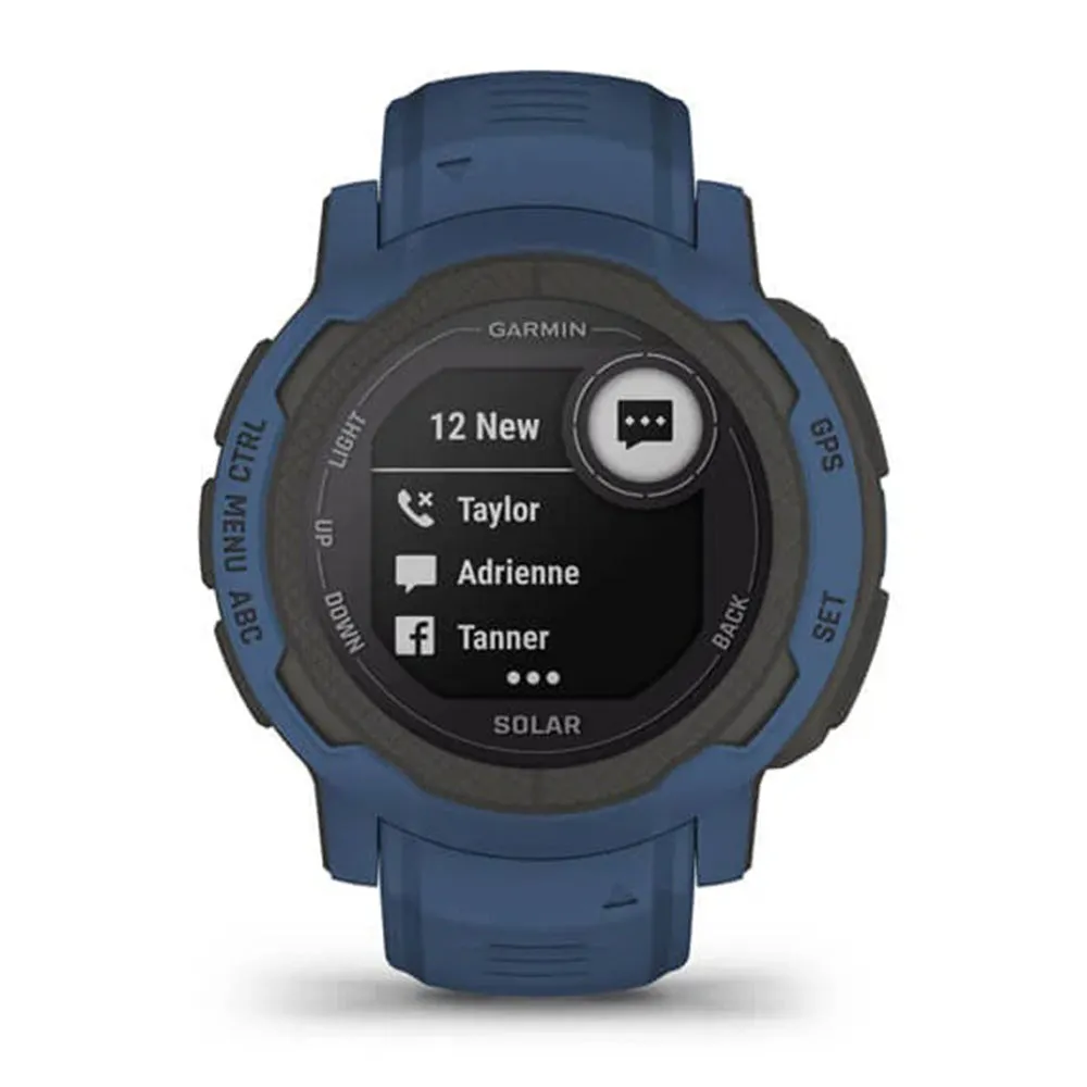 Garmin Instinct 2 Solar Tidal Blue Silicone Band Rugged Outdoor Solar Charging Capabilities Multi-GNSS Support Watch - 010-02627-16