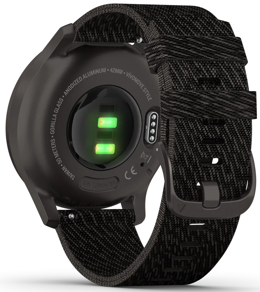 Garmin Vivomove Style Graphite Aluminium Case Black Pepper Nylon