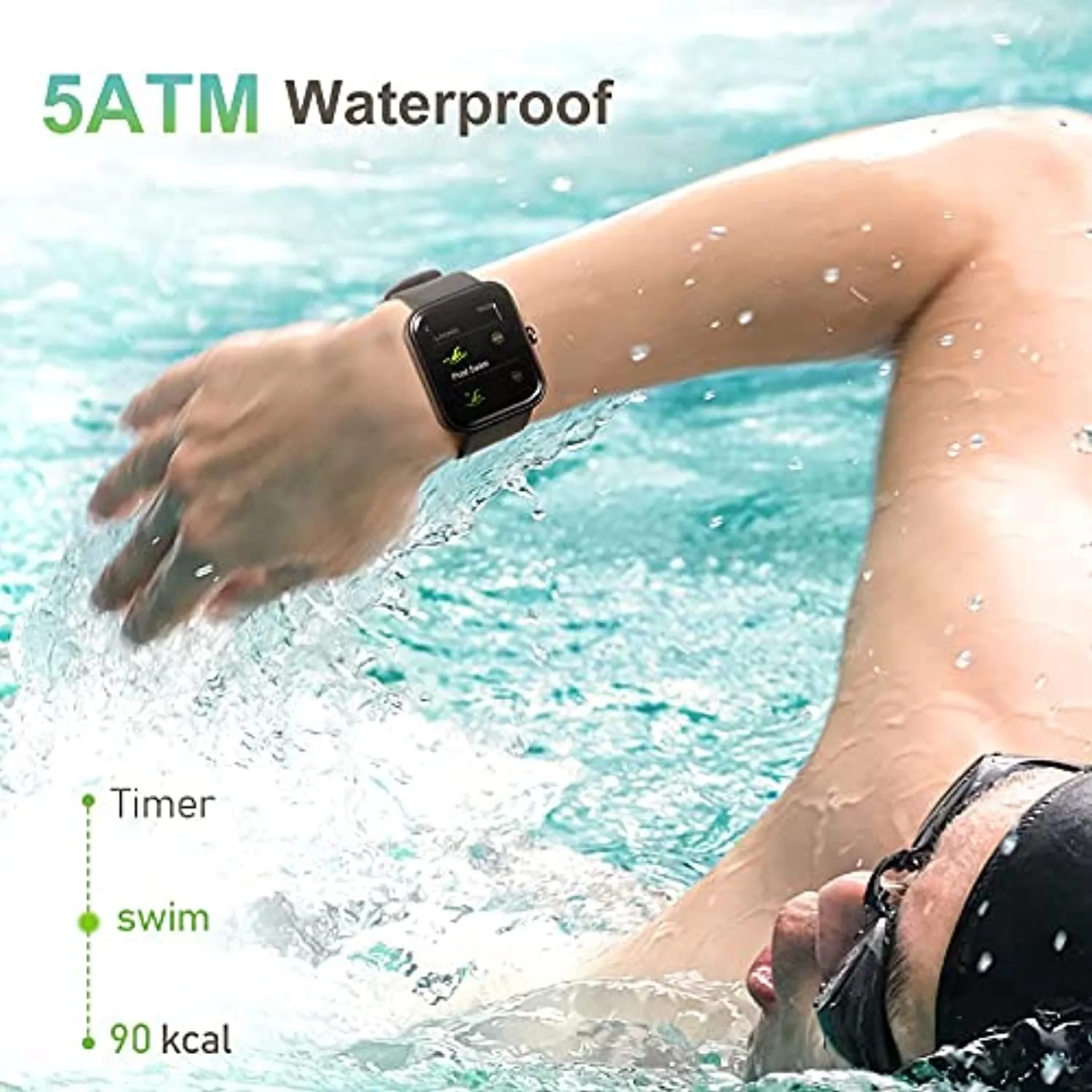 HAFURY Smart Watch, 1.69" Display Fitness Tracker, Blood Oxygen, Heart Rate, Microphone Built-in, Sleep, Stress Monitor, 5ATM Waterproof, Smartwatch for Android iOS Phone, Black