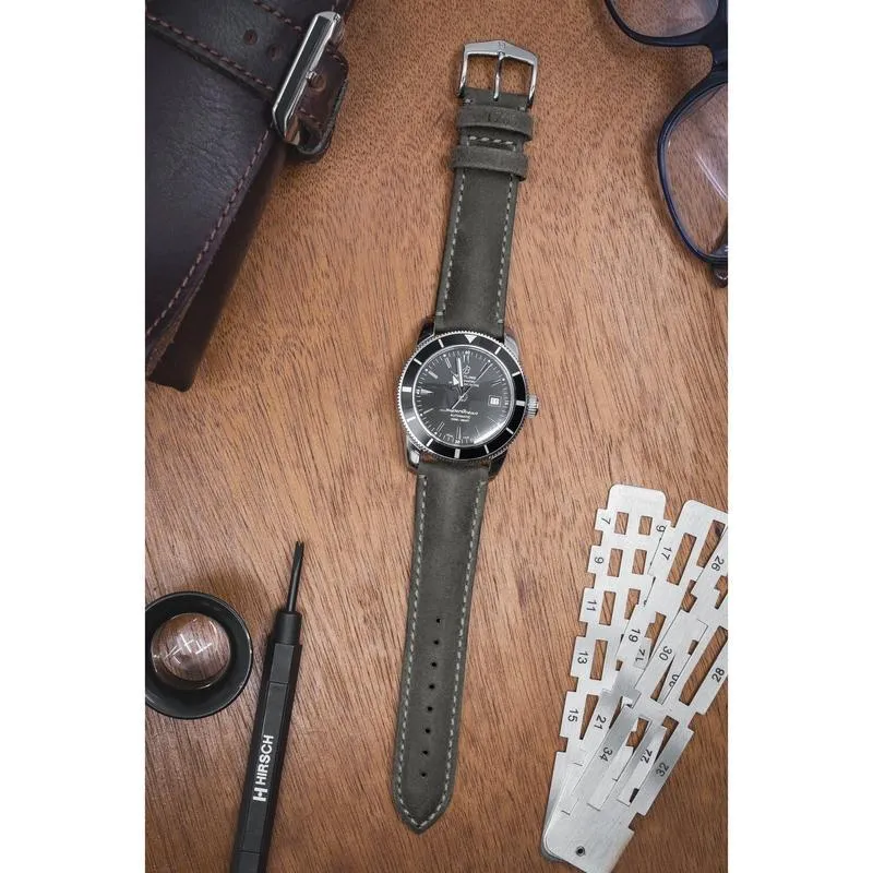 Hirsch HERITAGE Natural Calfskin Leather Watch Strap in ANTHRACITE