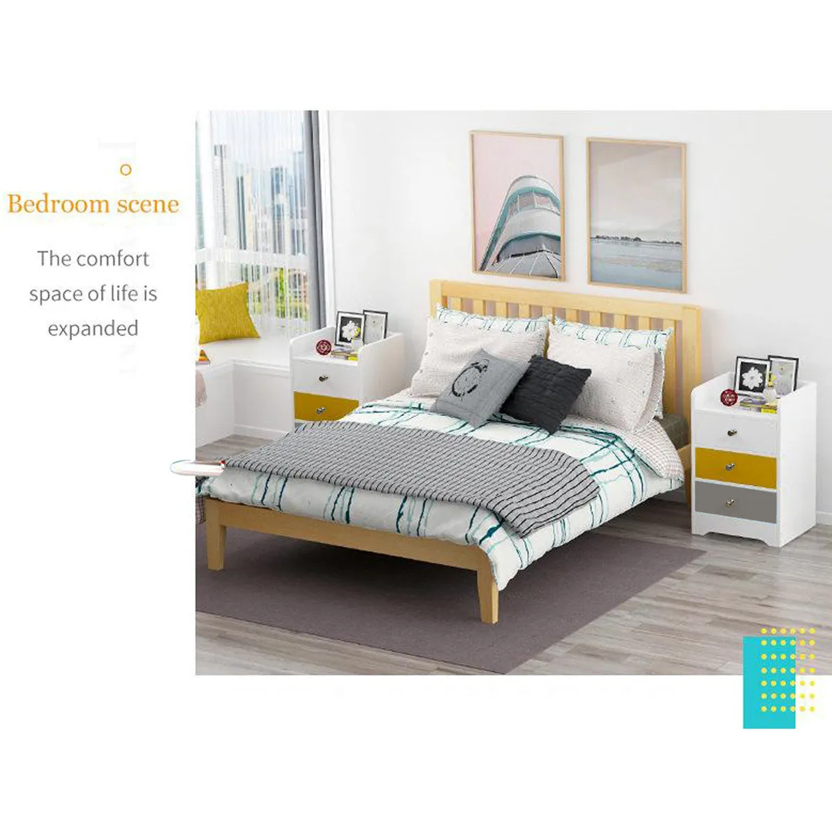 Kawachi Modern Home Bedroom Bedside Table Storage Cabinet with 3 Drawers KW23-White MD