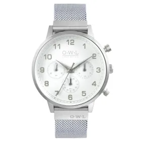 KINGSBRIDGE MATTE SILVER CASE, WHITE SUBDIAL FACE & SILVER MESH STRAP WATCH