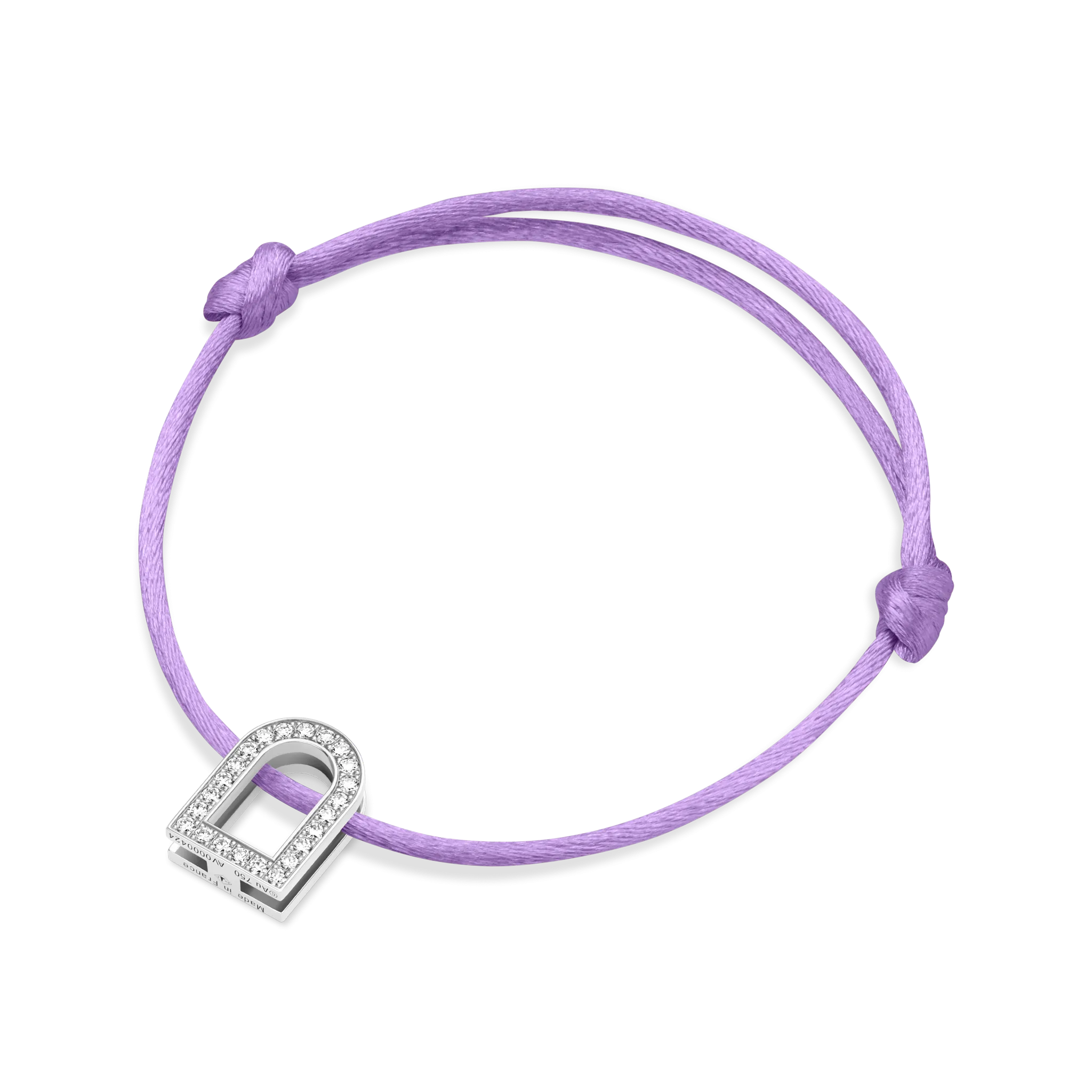 L'Arc Voyage Charm GM, 18k White Gold with Galerie Diamonds on Silk Cord Bracelet
