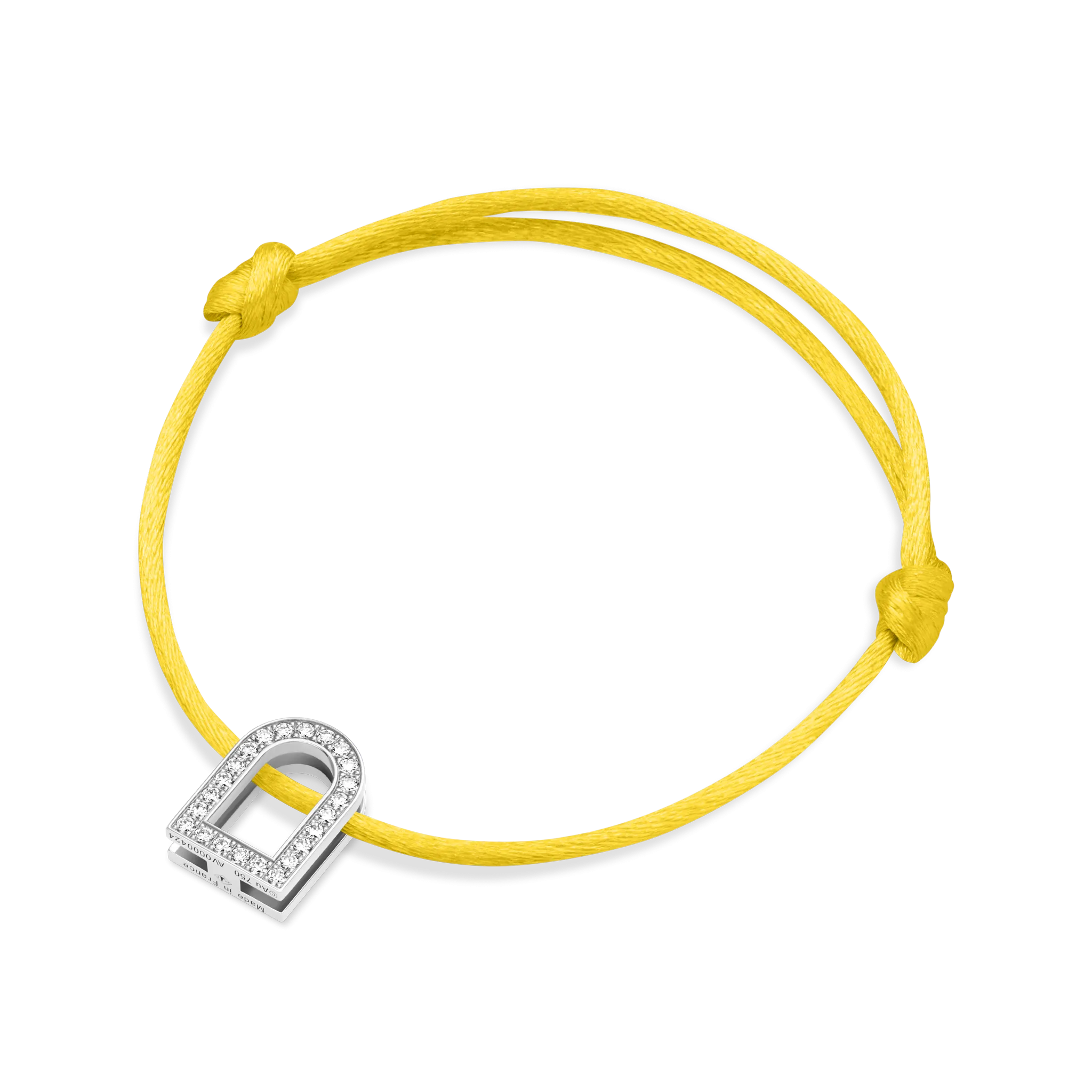 L'Arc Voyage Charm GM, 18k White Gold with Galerie Diamonds on Silk Cord Bracelet