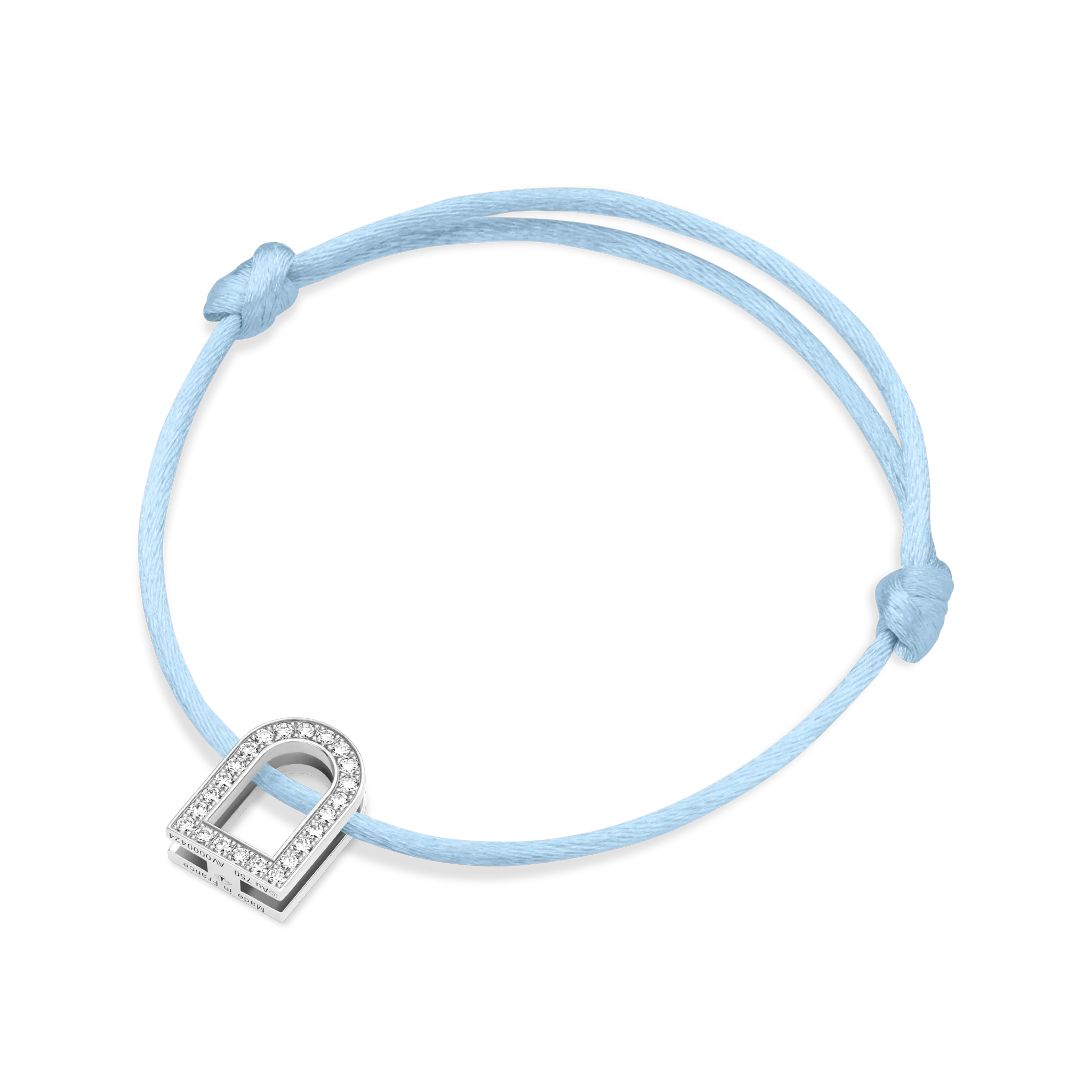 L'Arc Voyage Charm GM, 18k White Gold with Galerie Diamonds on Silk Cord Bracelet
