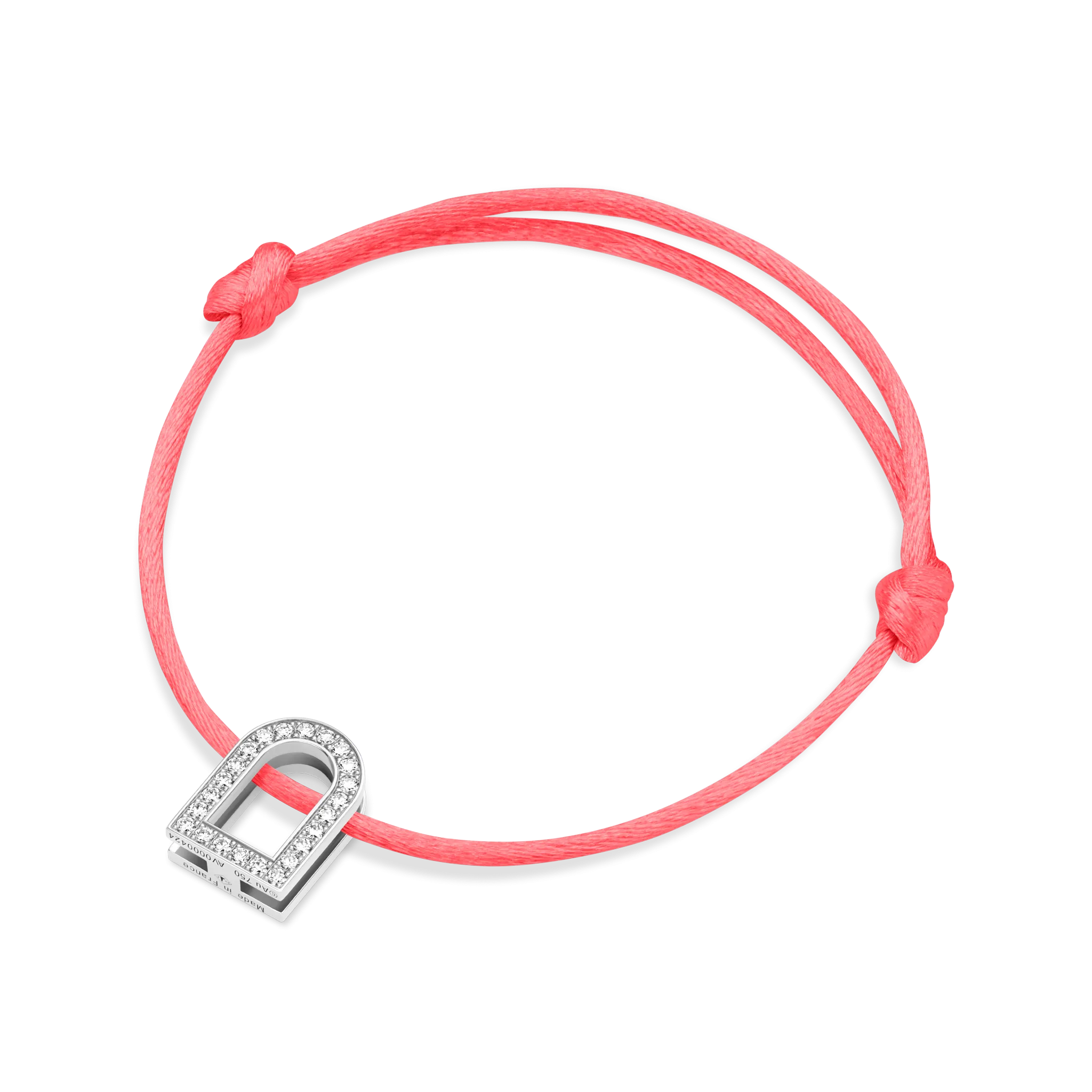 L'Arc Voyage Charm GM, 18k White Gold with Galerie Diamonds on Silk Cord Bracelet