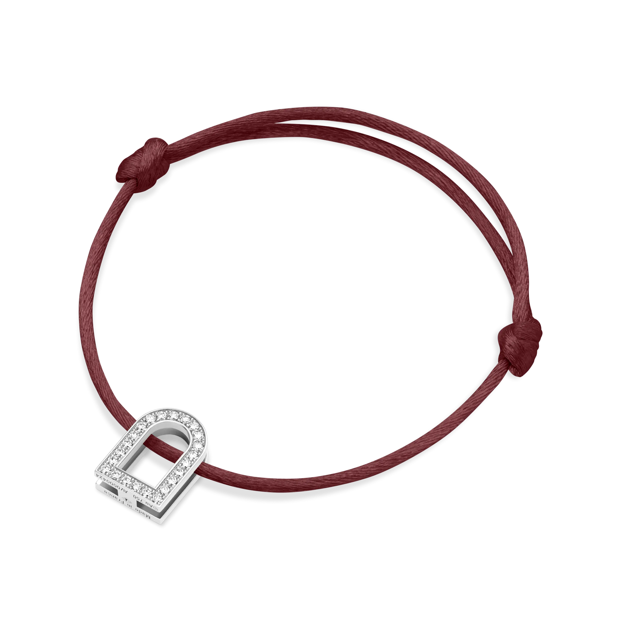 L'Arc Voyage Charm GM, 18k White Gold with Galerie Diamonds on Silk Cord Bracelet