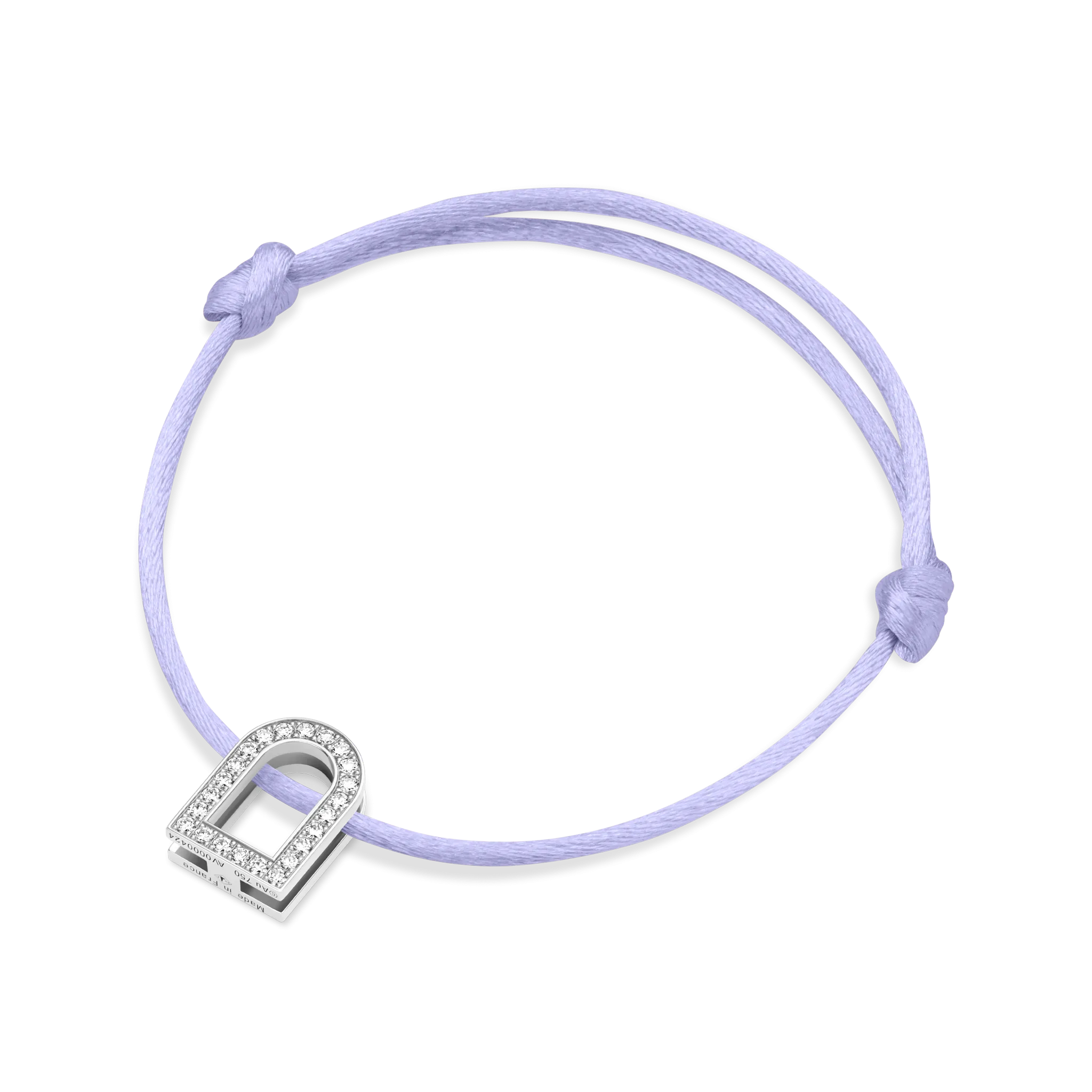 L'Arc Voyage Charm GM, 18k White Gold with Galerie Diamonds on Silk Cord Bracelet