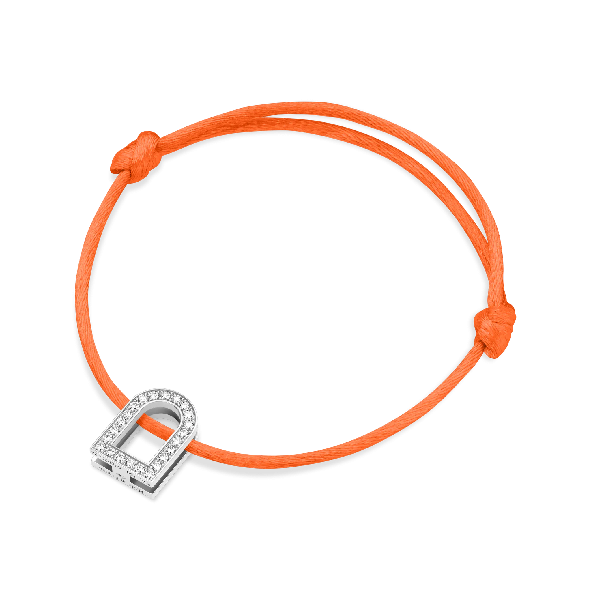 L'Arc Voyage Charm GM, 18k White Gold with Galerie Diamonds on Silk Cord Bracelet