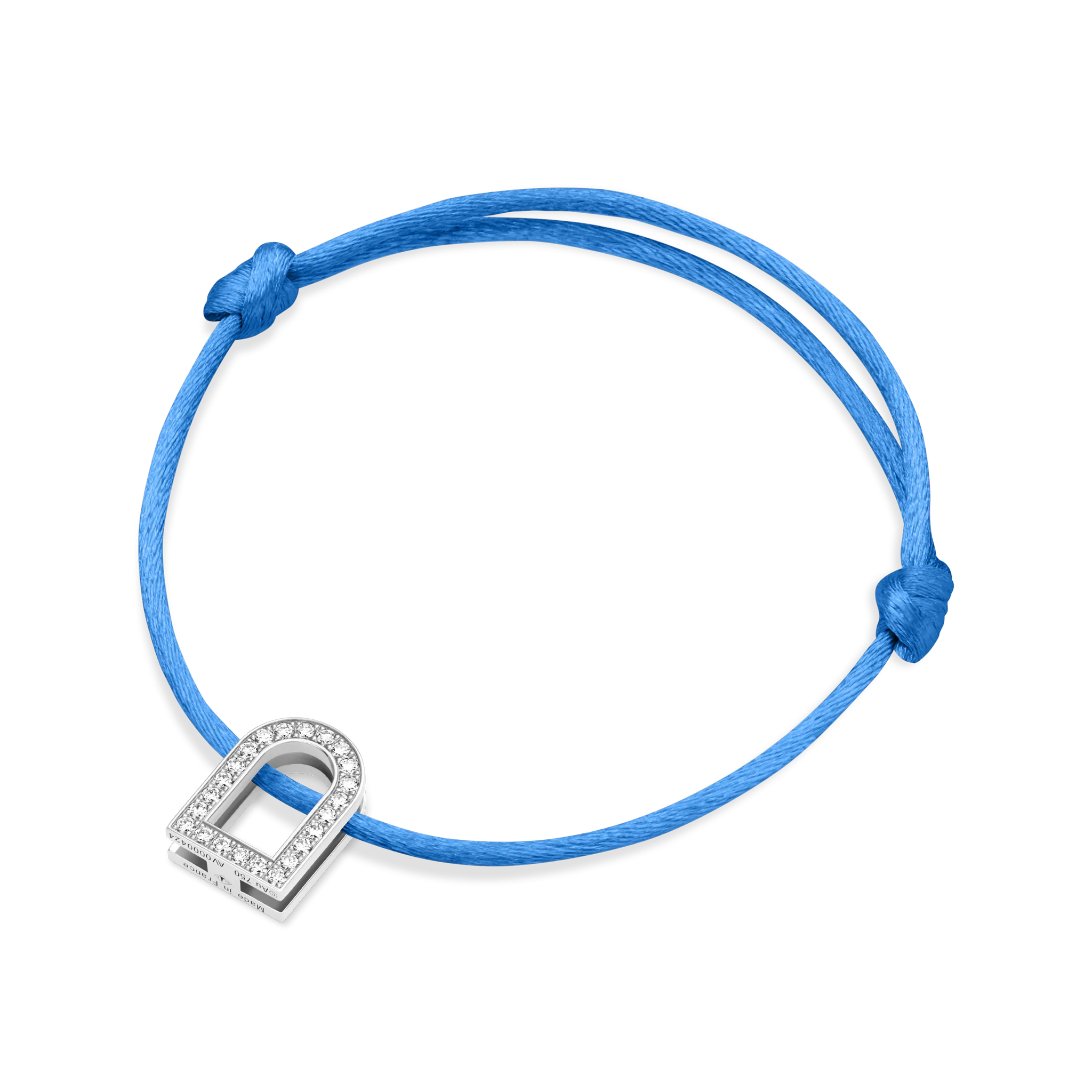 L'Arc Voyage Charm GM, 18k White Gold with Galerie Diamonds on Silk Cord Bracelet