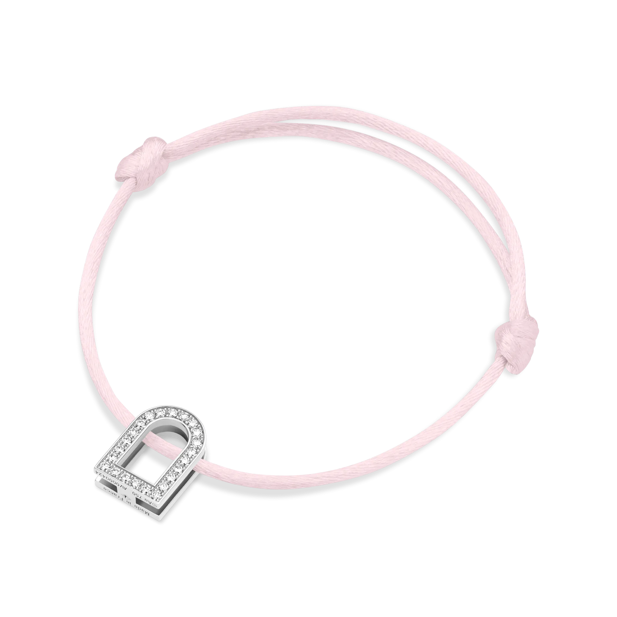 L'Arc Voyage Charm GM, 18k White Gold with Galerie Diamonds on Silk Cord Bracelet