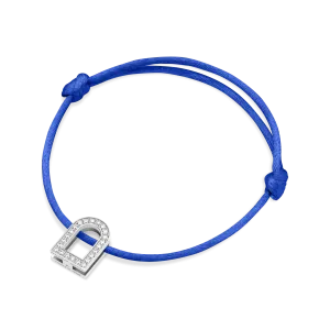 L'Arc Voyage Charm GM, 18k White Gold with Galerie Diamonds on Silk Cord Bracelet