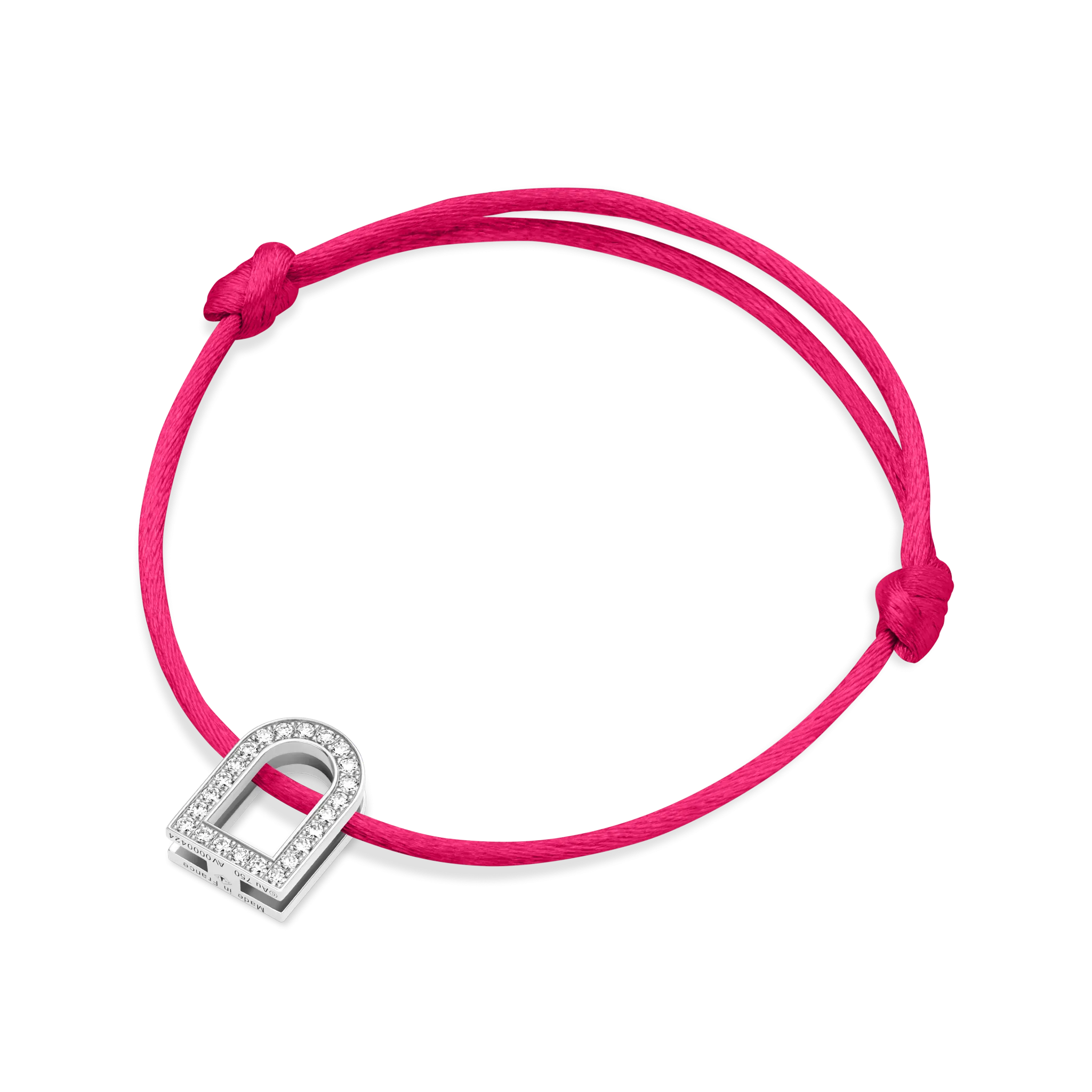 L'Arc Voyage Charm GM, 18k White Gold with Galerie Diamonds on Silk Cord Bracelet