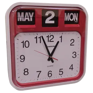 Large square calendar clock - red