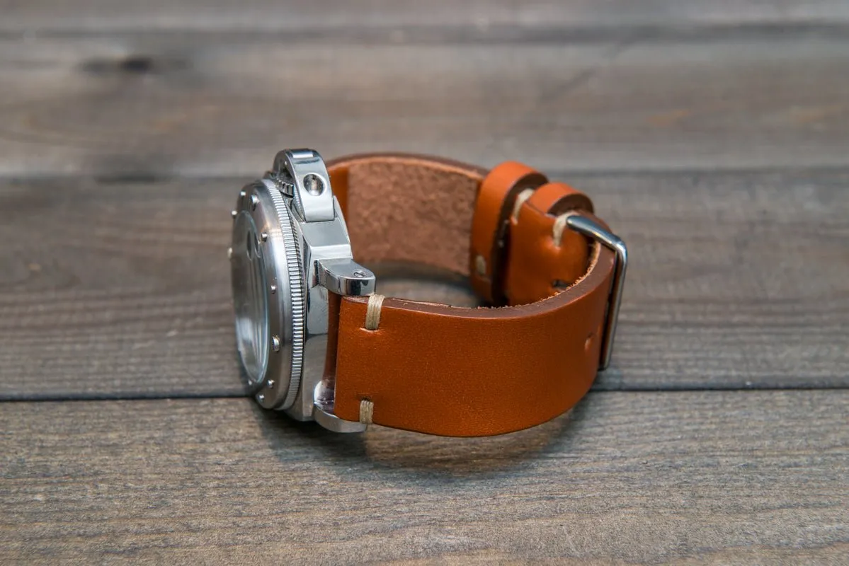 Leather watch strap 3-4 mm thick, Cognac color, handmade in Finland -  16mm, 17 mm, 18mm, 19 mm, 20mm, 21mm, 22mm, 23 mm, 24mm, 25 mm, 26 mm.